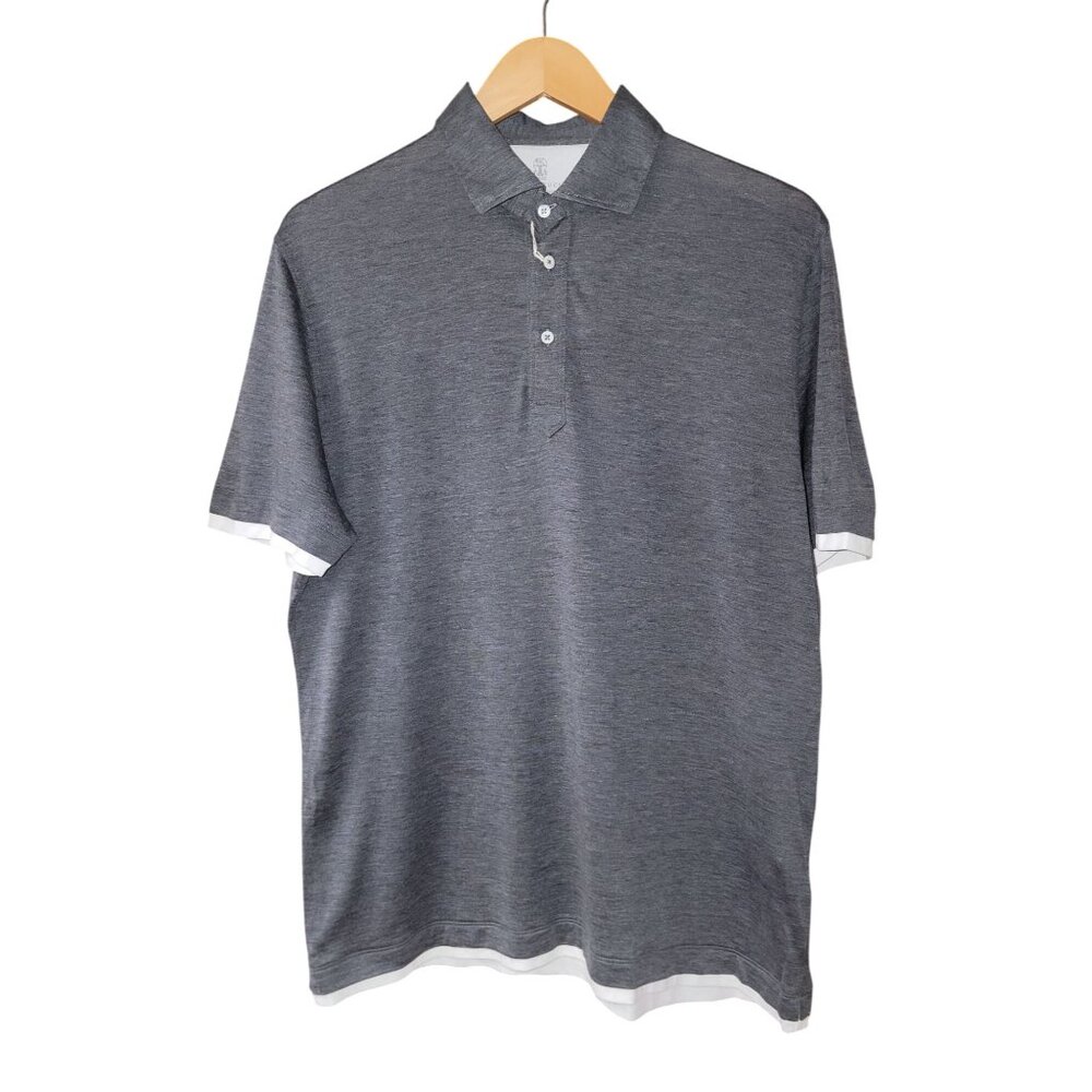 Brunello Cucinelli Layered-Effect Silk-Cotton Polo Shirt – Size 48 – NWT – Fall/ - Picture 1 of 11